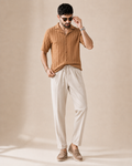Weekend Invite — Caramel Textured Shirt & Off-White Relaxed Trousers