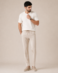 Soft Hours — White Textured T-Shirt & Beige Relaxed Trousers