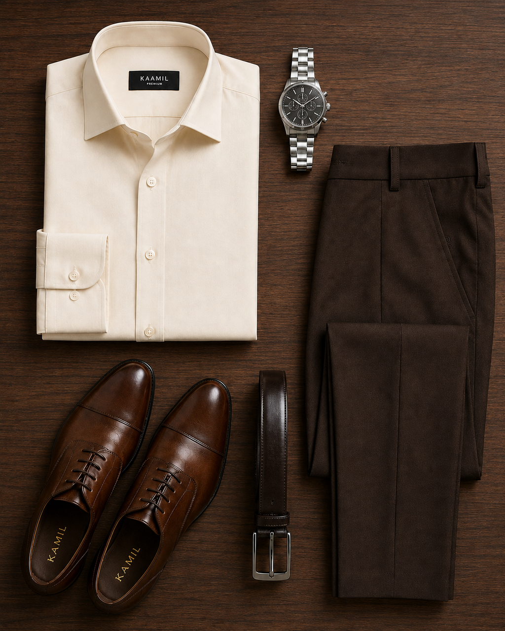 The Date Night Outfit - Cream Shirt & Chocolate Dress Pant