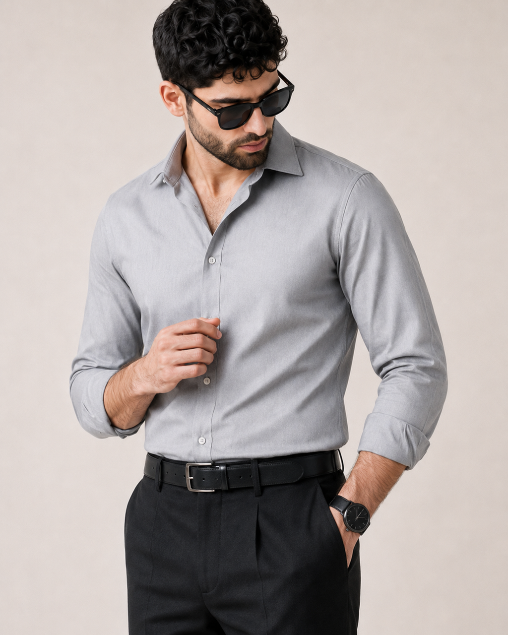 The After Hours — Grey Shirt & Black Dress Pant