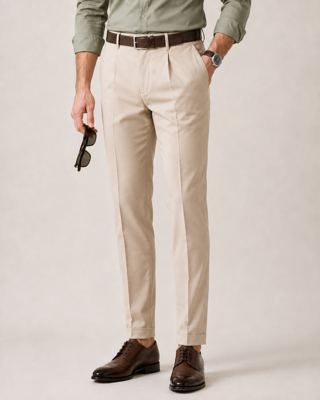 The Daytime Invite — Sage Green Shirt & Beige Dress Pant