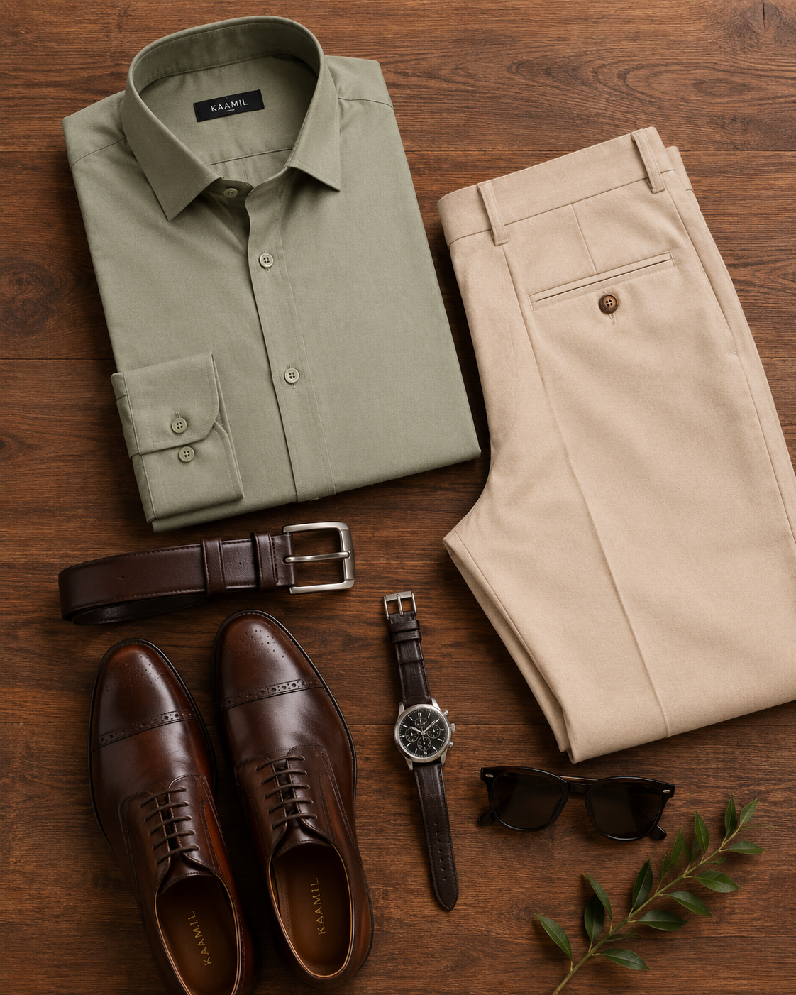 The Daytime Invite — Sage Green Shirt & Beige Dress Pant