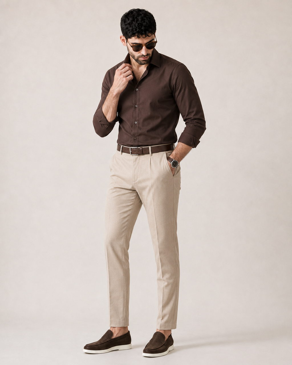 The Gentleman's Table— Chocolate Brown Shirt & Beige Dress Pant