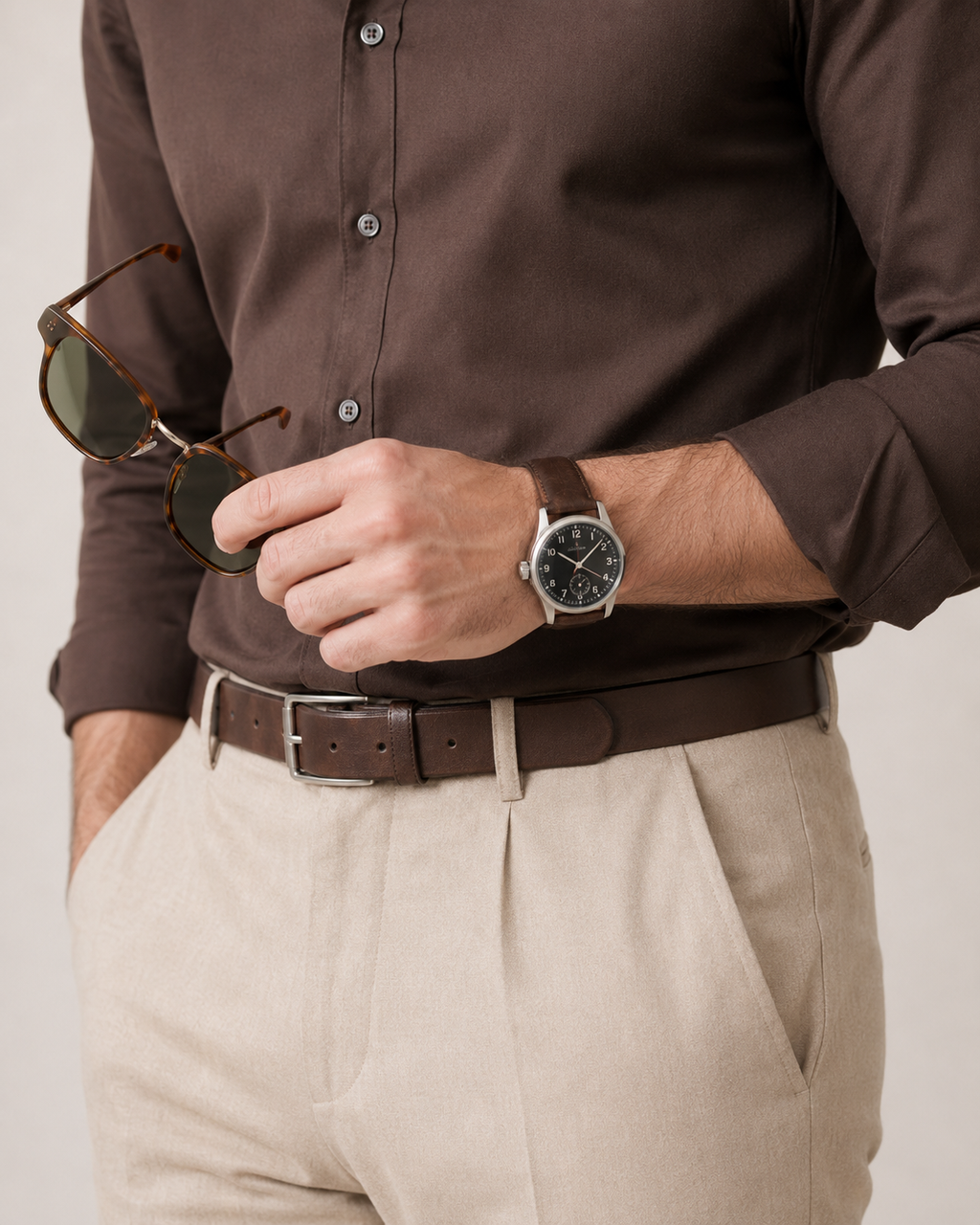 The Gentleman's Table— Chocolate Brown Shirt & Beige Dress Pant
