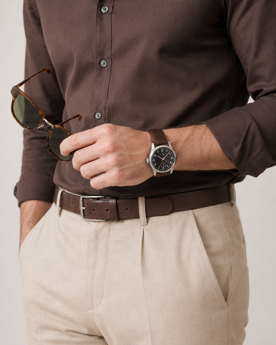 The Gentleman's Table— Chocolate Brown Shirt & Beige Dress Pant