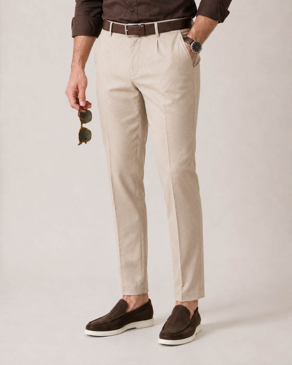 The Gentleman's Table— Chocolate Brown Shirt & Beige Dress Pant