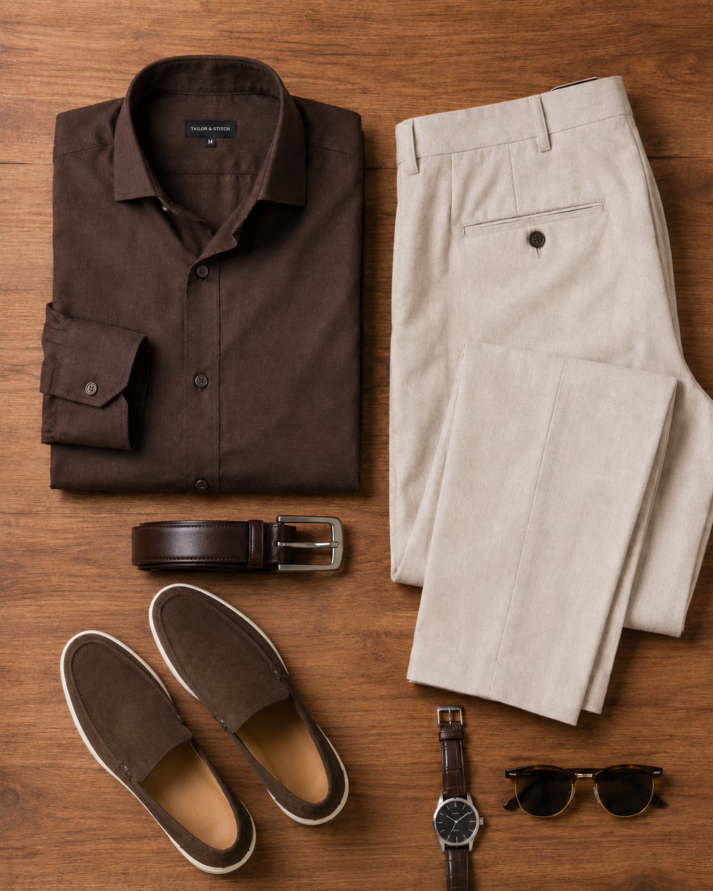 The Gentleman's Table— Chocolate Brown Shirt & Beige Dress Pant