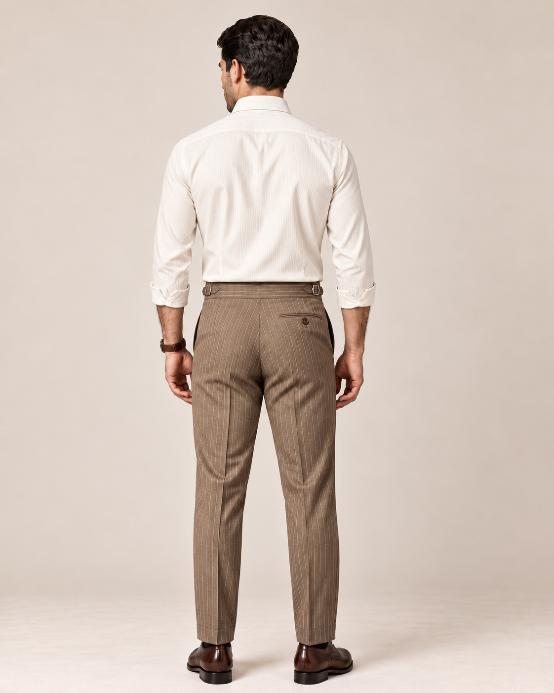 The Bracken — Men's Brown Pinstripe Double-Pleated Gurkha Pant