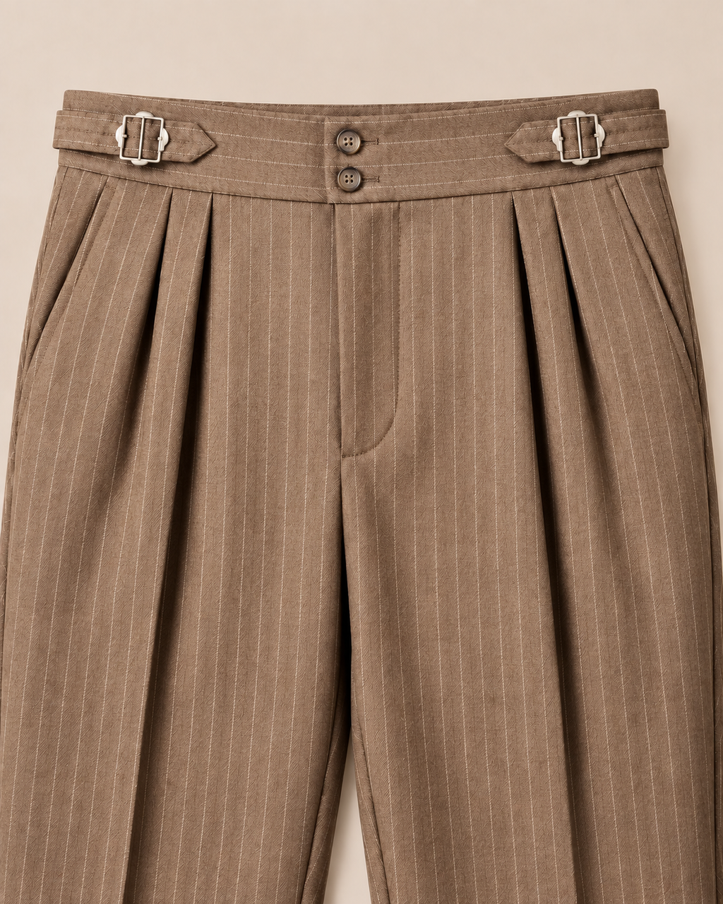 The Bracken — Men's Brown Pinstripe Double-Pleated Gurkha Pant