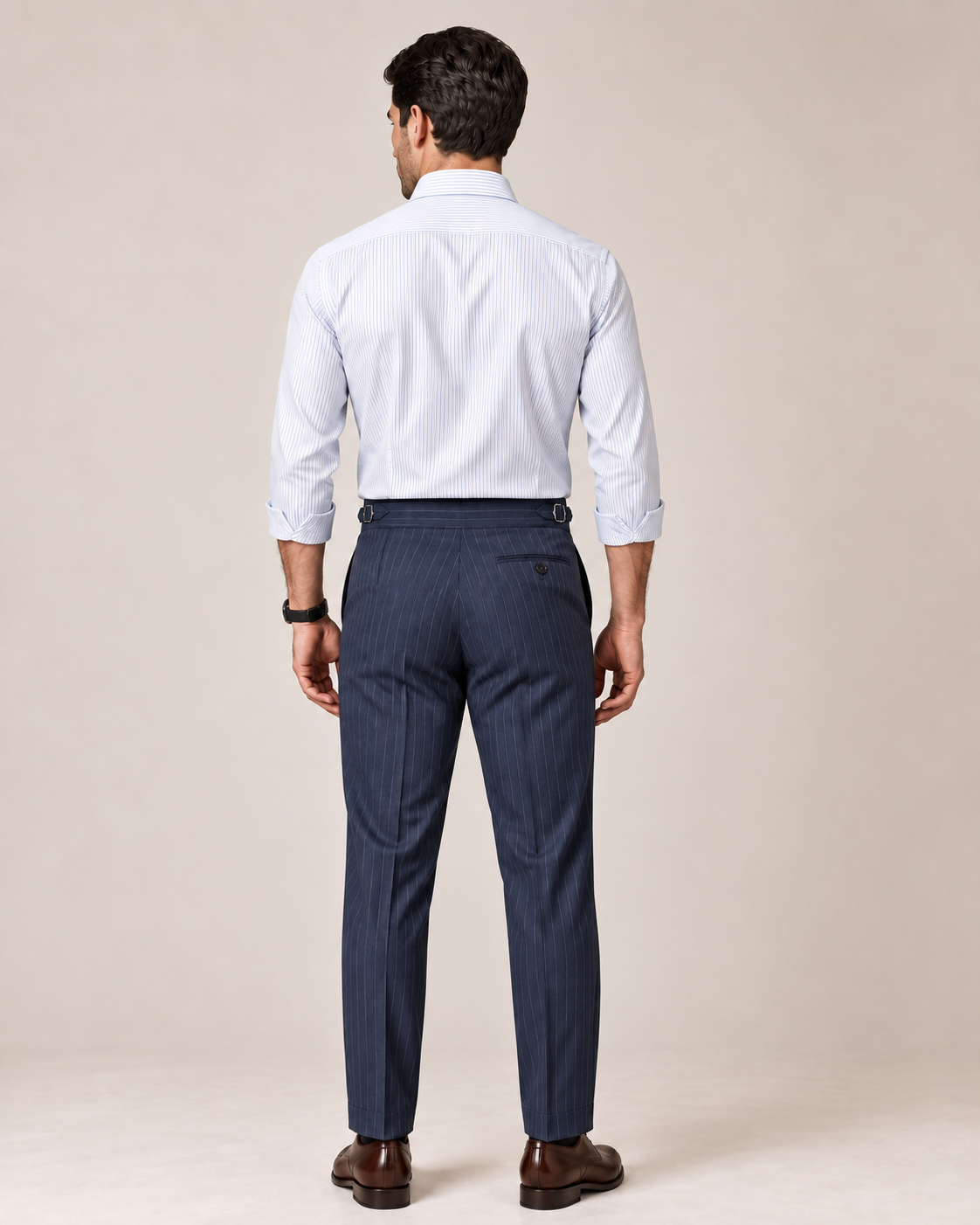 The Admiral — Men's Navy Pinstripe Double-Pleated Gurkha Pant