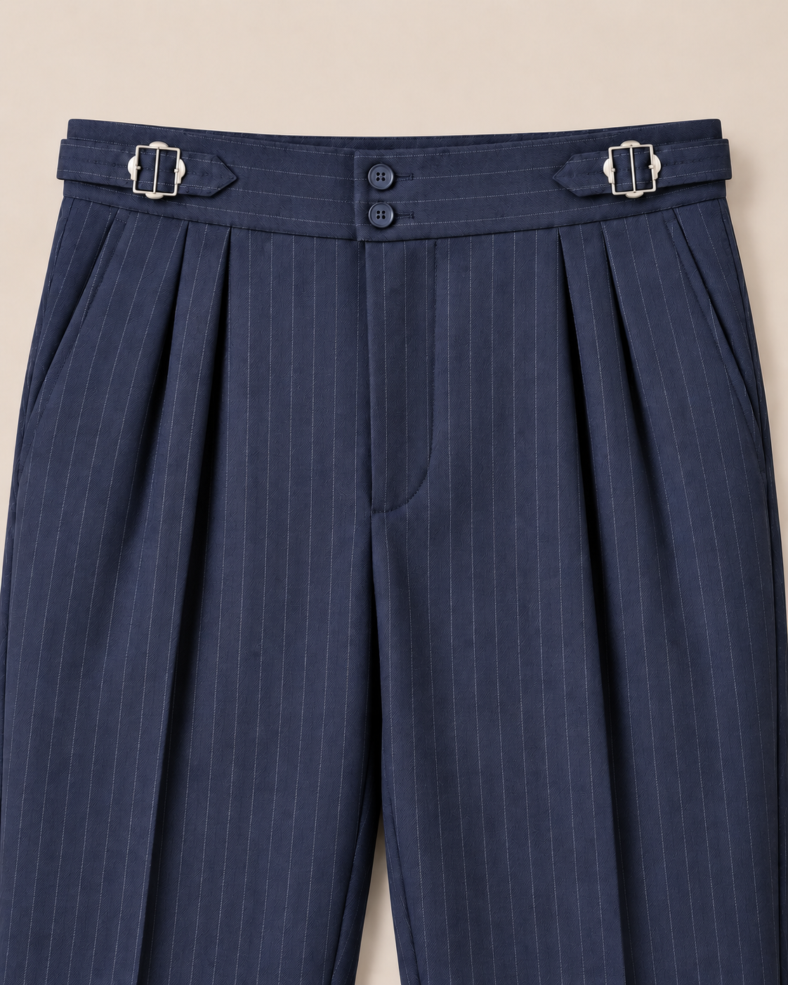 The Admiral — Men's Navy Pinstripe Double-Pleated Gurkha Pant