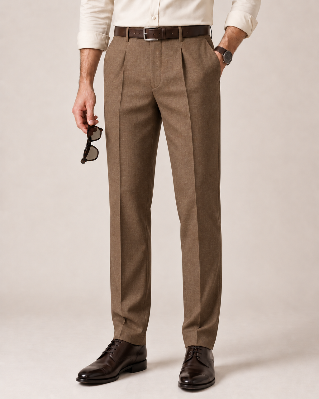 The Umber — Men's Brown Pleated Sharkskin Dress Pant
