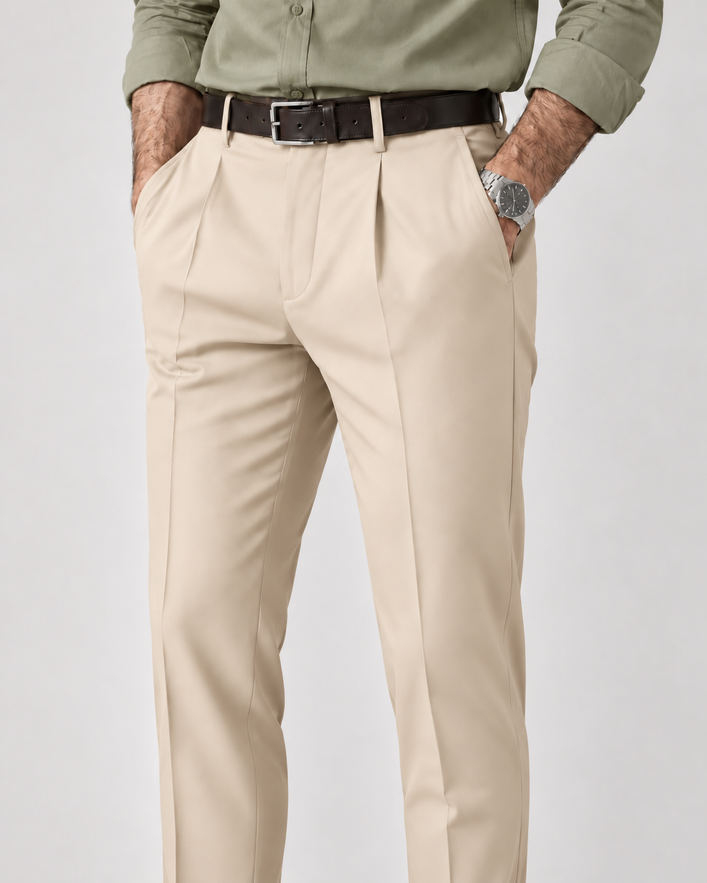 The Ashford — Men's Beige Pleated Dress Pants