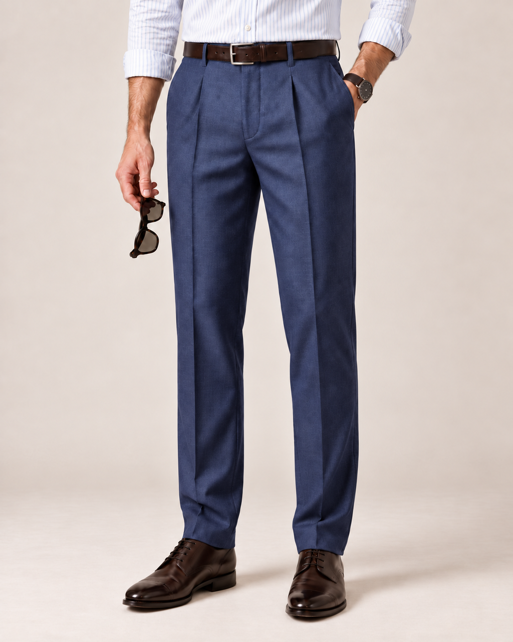The Indigo — Men's Navy Pleated Sharkskin Dress Pant