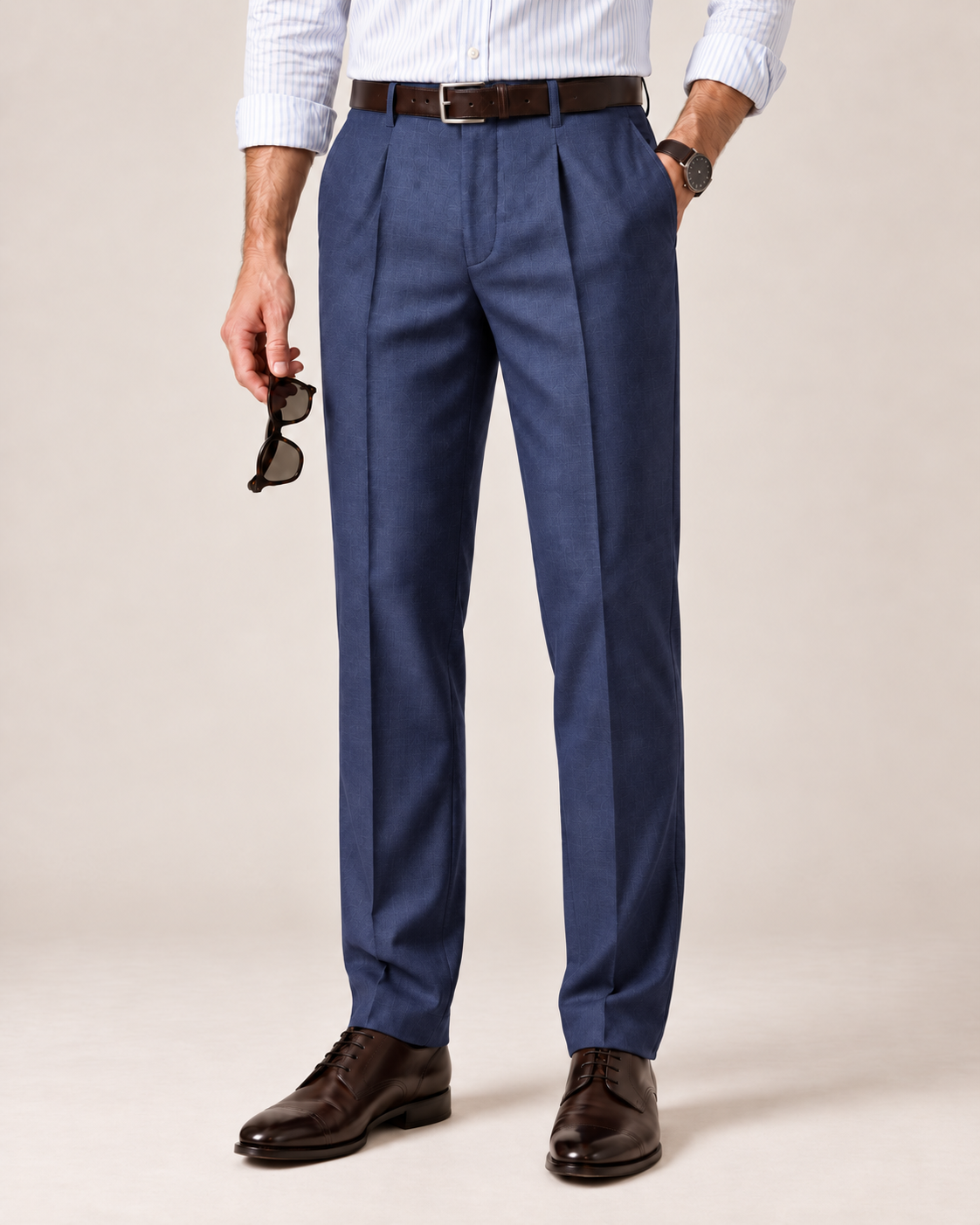 The Indigo — Men's Navy Pleated Sharkskin Dress Pant