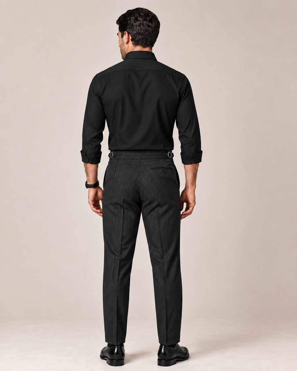 The Eclipse — Men's Black Pinstripe Double-Pleated Gurkha Pant