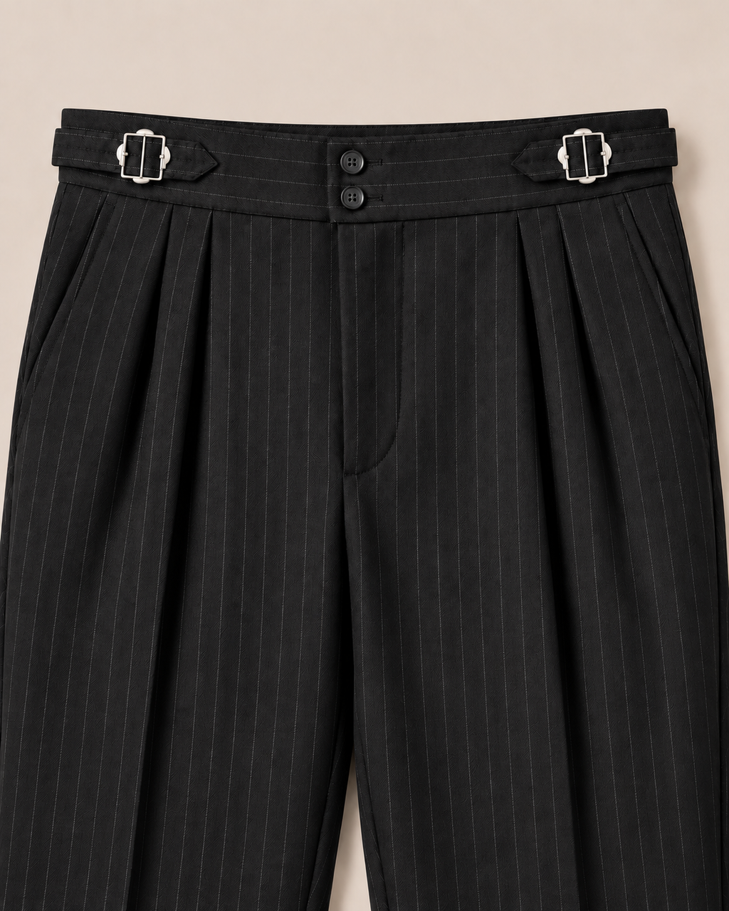 The Eclipse — Men's Black Pinstripe Double-Pleated Gurkha Pant