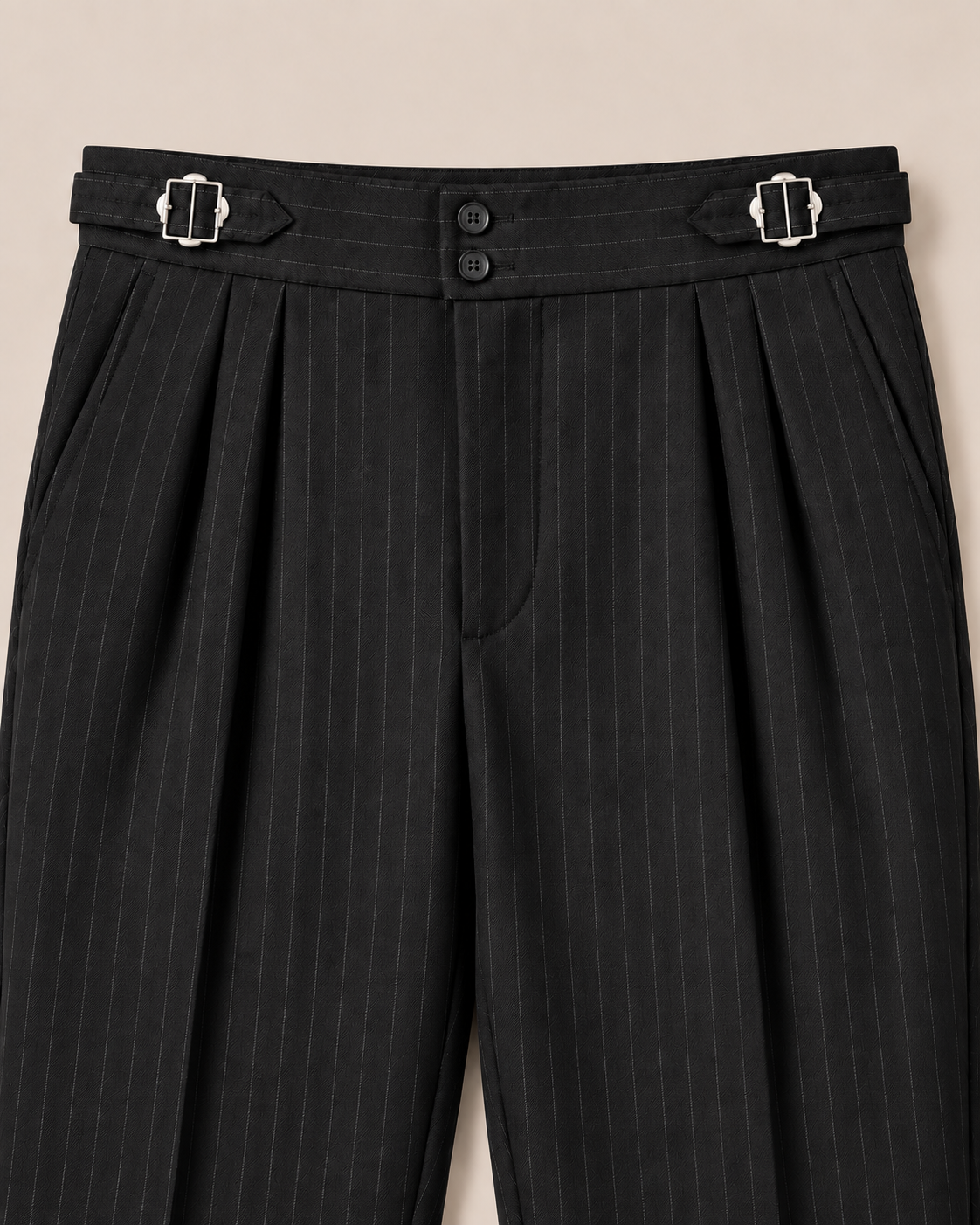 The Eclipse — Men's Black Pinstripe Double-Pleated Gurkha Pant