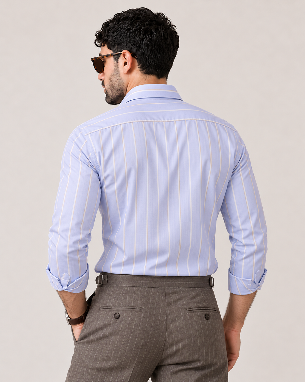 The Como — Men’s Powder Blue Stripe Cotton Stretch Dress Shirt
