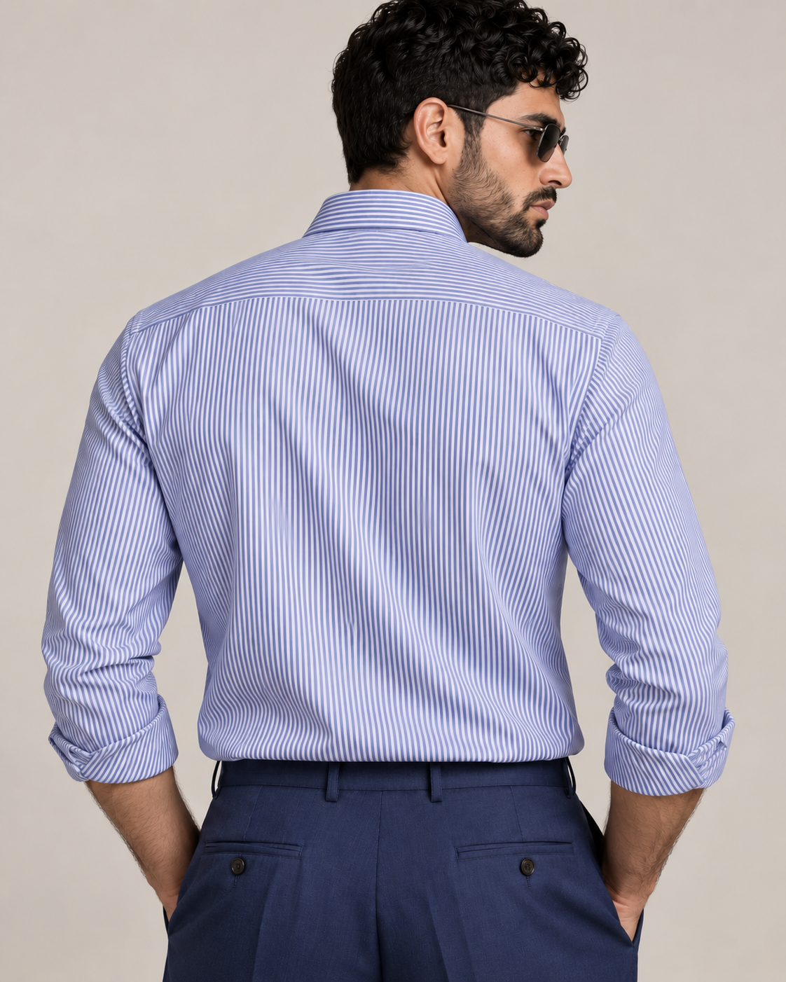 The Verona — Men’s White & Blue Fine Stripe Dress Shirt