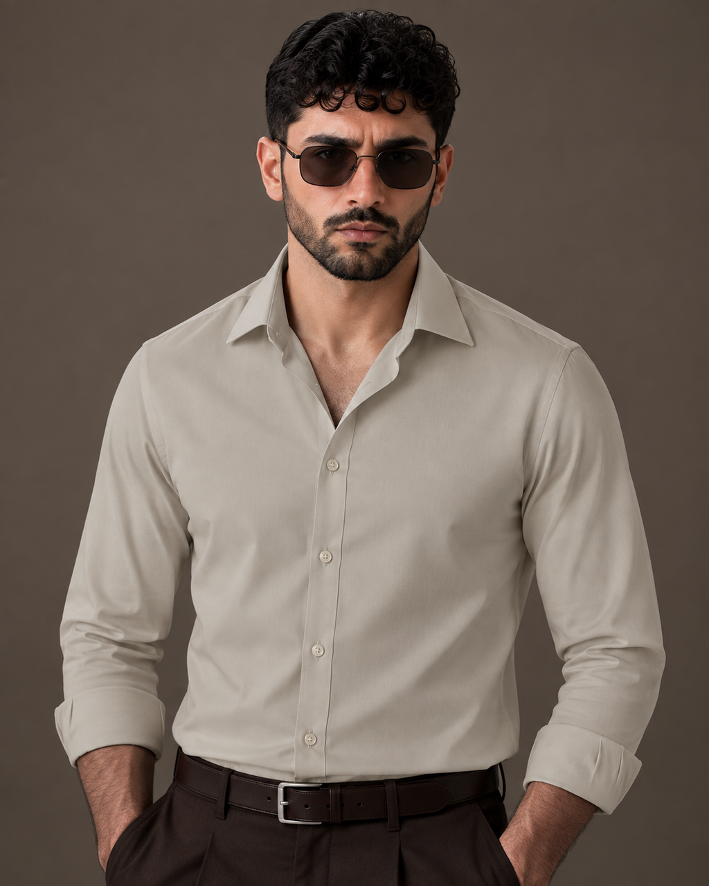 The Lucca — Men’s Stone Dress Shirt