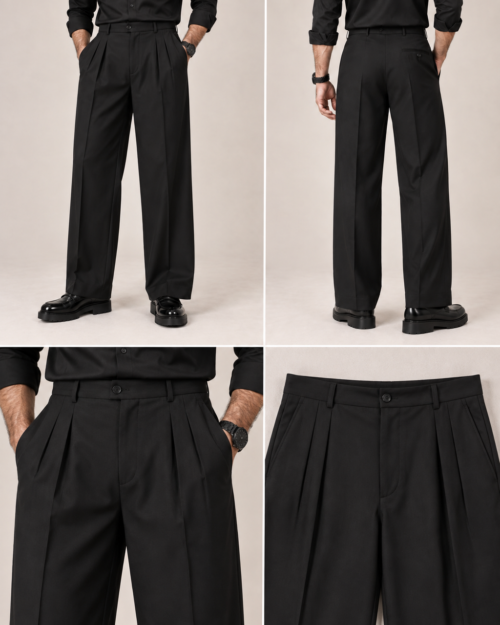 The Onyx — Men's Korean Black Double Pleated Wide-Leg Pant