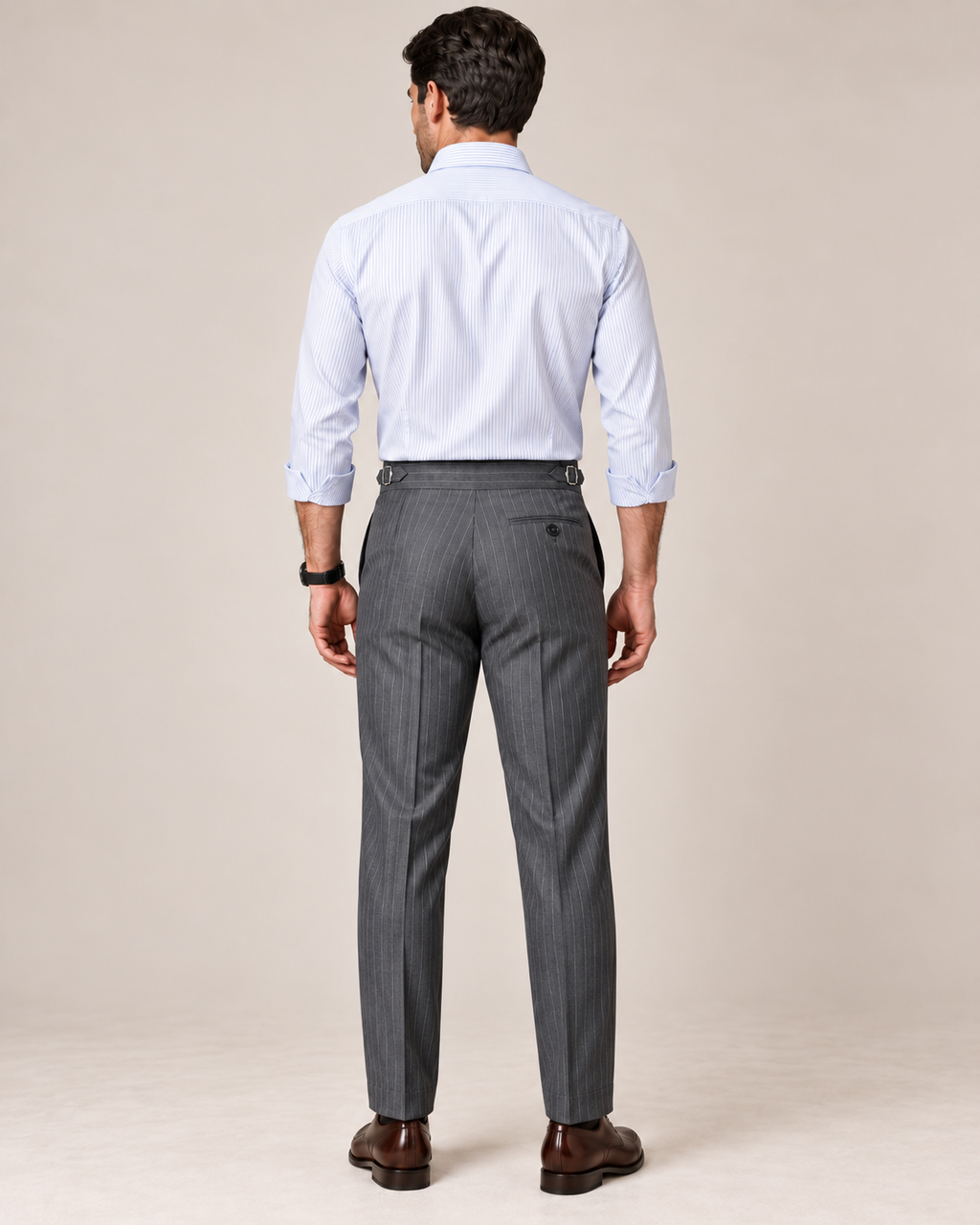 The Graphite — Men's Dark Grey Pinstripe Double-Pleated Gurkha Pant