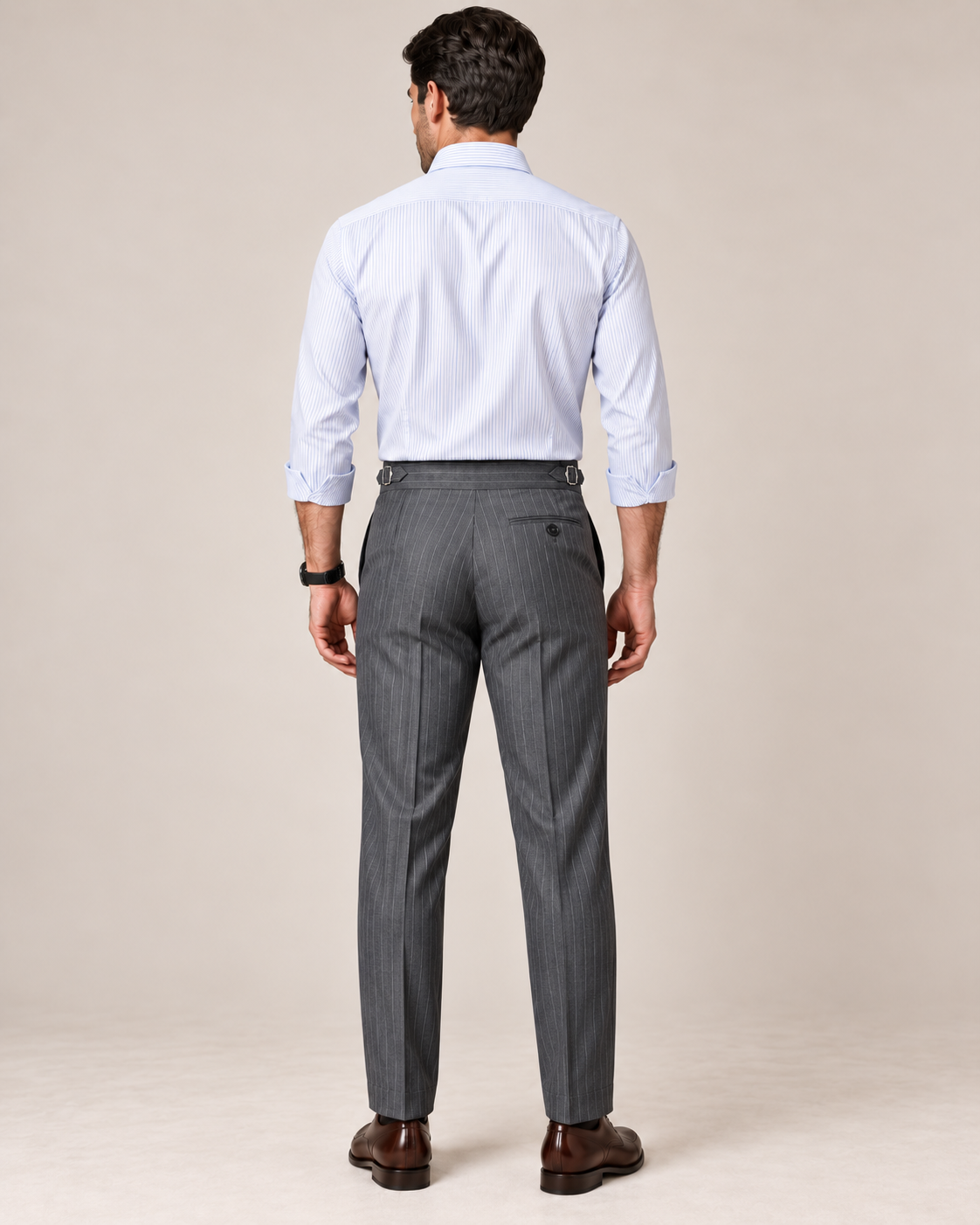 The Graphite — Men's Dark Grey Pinstripe Double-Pleated Gurkha Pant