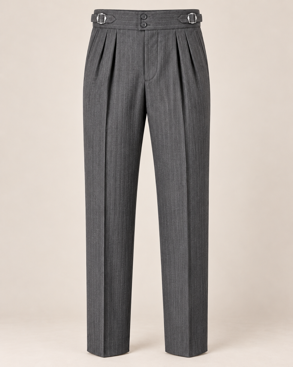 The Graphite — Men's Dark Grey Pinstripe Double-Pleated Gurkha Pant
