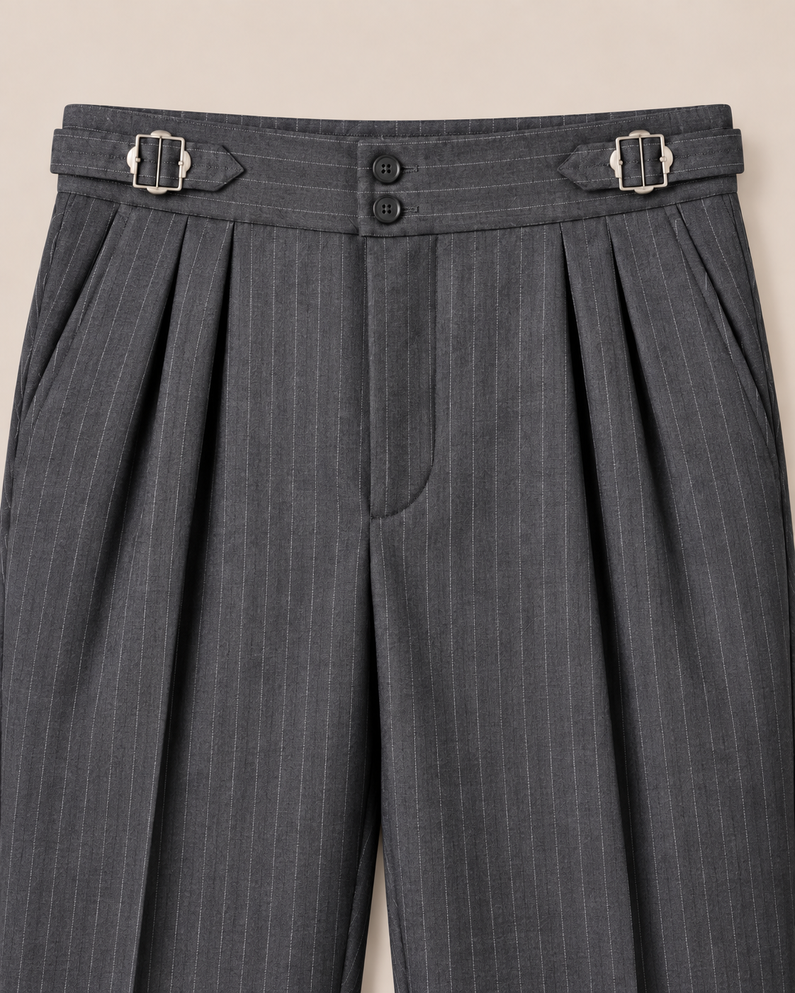 The Graphite — Men's Dark Grey Pinstripe Double-Pleated Gurkha Pant