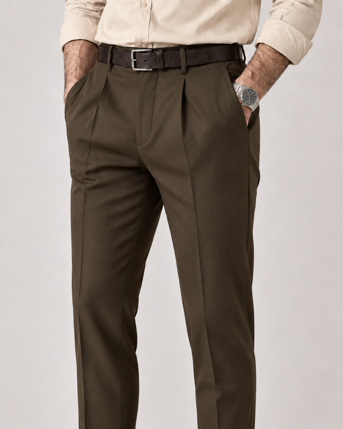 The Windsor — Men's Brown Pleated Dress Pants