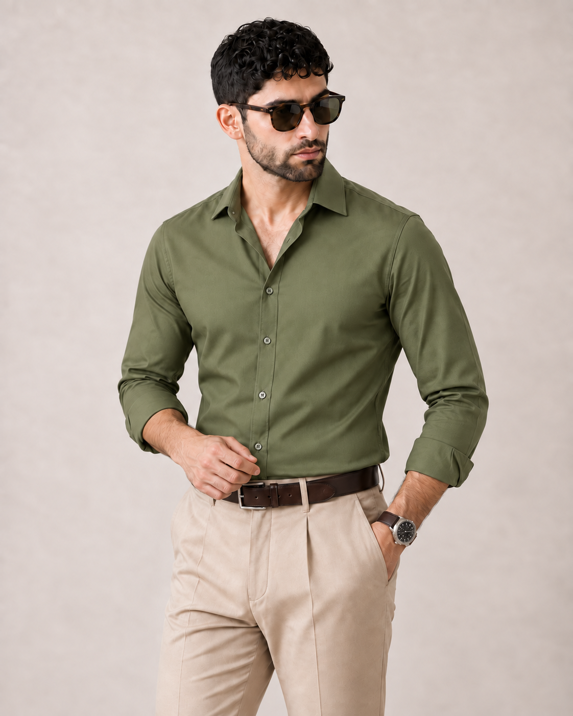 The Siena — Men’s Olive Green Dress Shirt