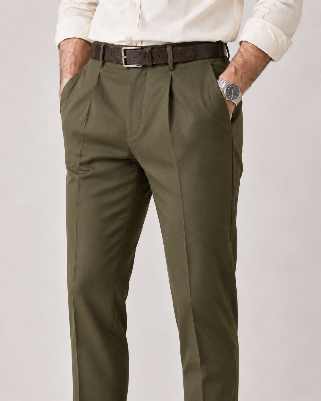 The Kensington — Men's Olive Pleated Dress Pants
