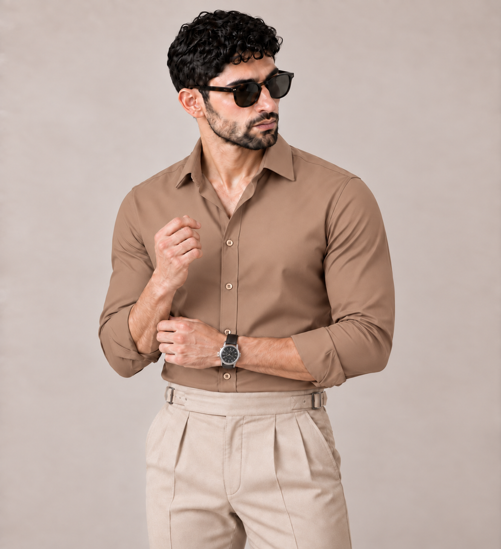 The Palermo — Men's Peach Cotton Stretch Dress Shirt