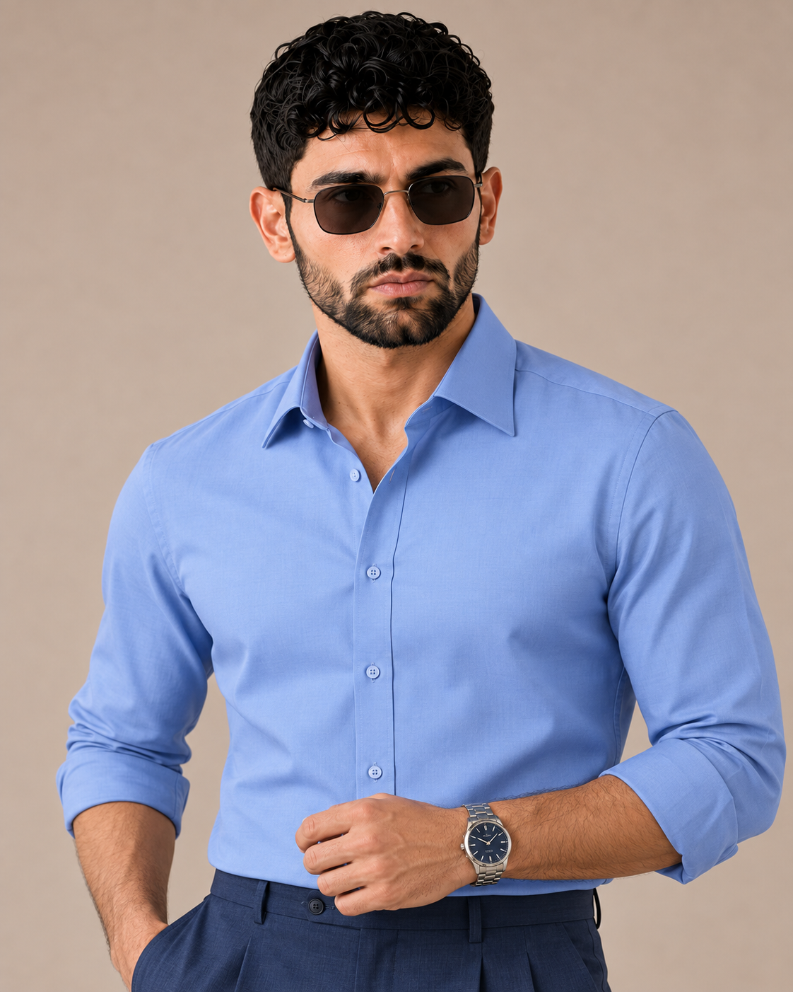 The Amalfi — Men’s Sky Blue Cotton Stretch Dress Shirt