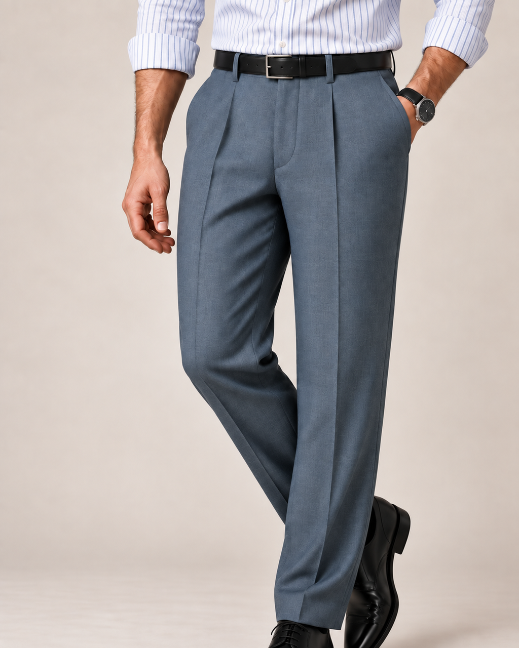 The Harbor — Men's Steel Blue Pleated Sharkskin Dress Pant