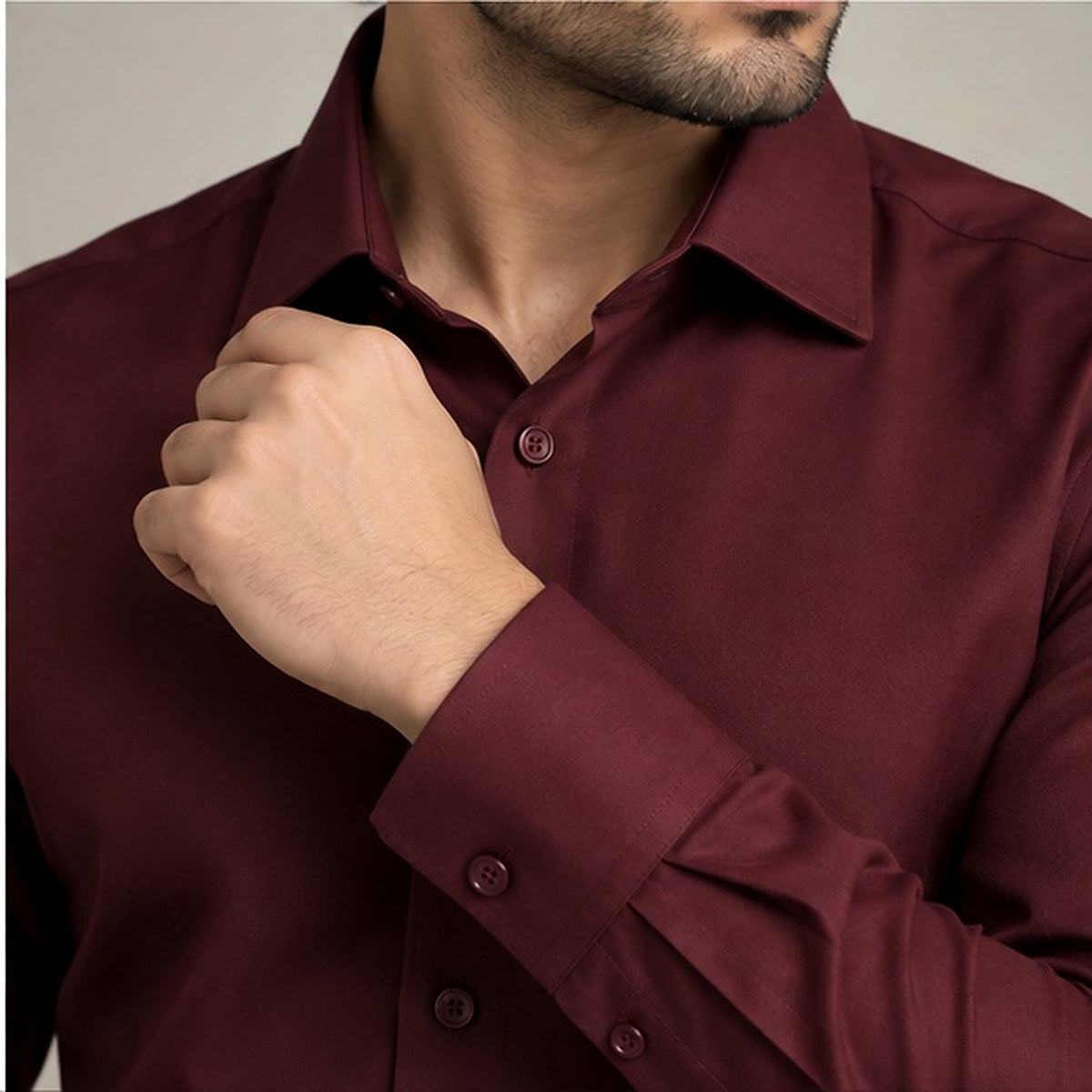 The Bordeaux wine red men's dress shirt collar and cuff detail