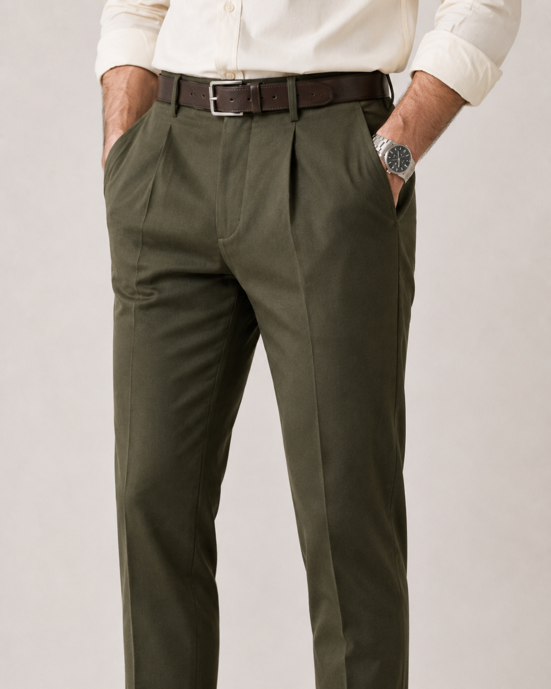 The Kensington olive pleated dress pants