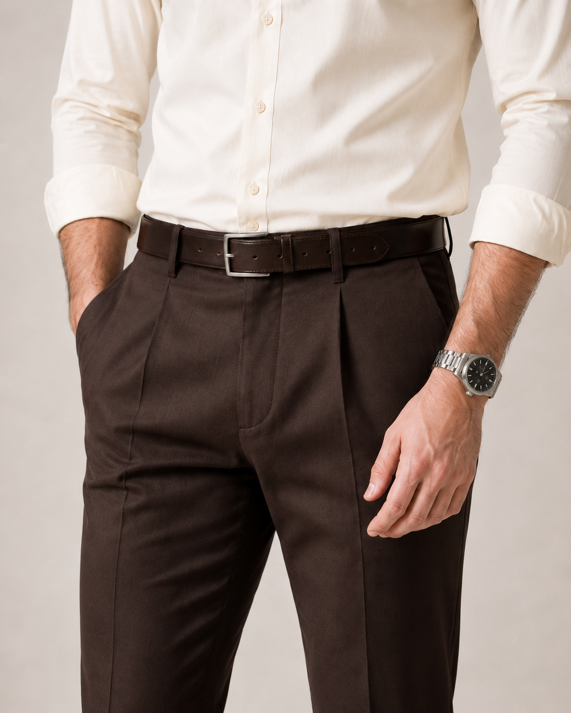 The Windsor dark brown pleated dress pants