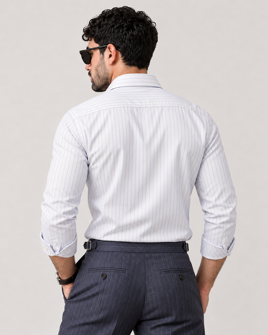 The Capri — Men’s White Fine Stripe Dress Shirt
